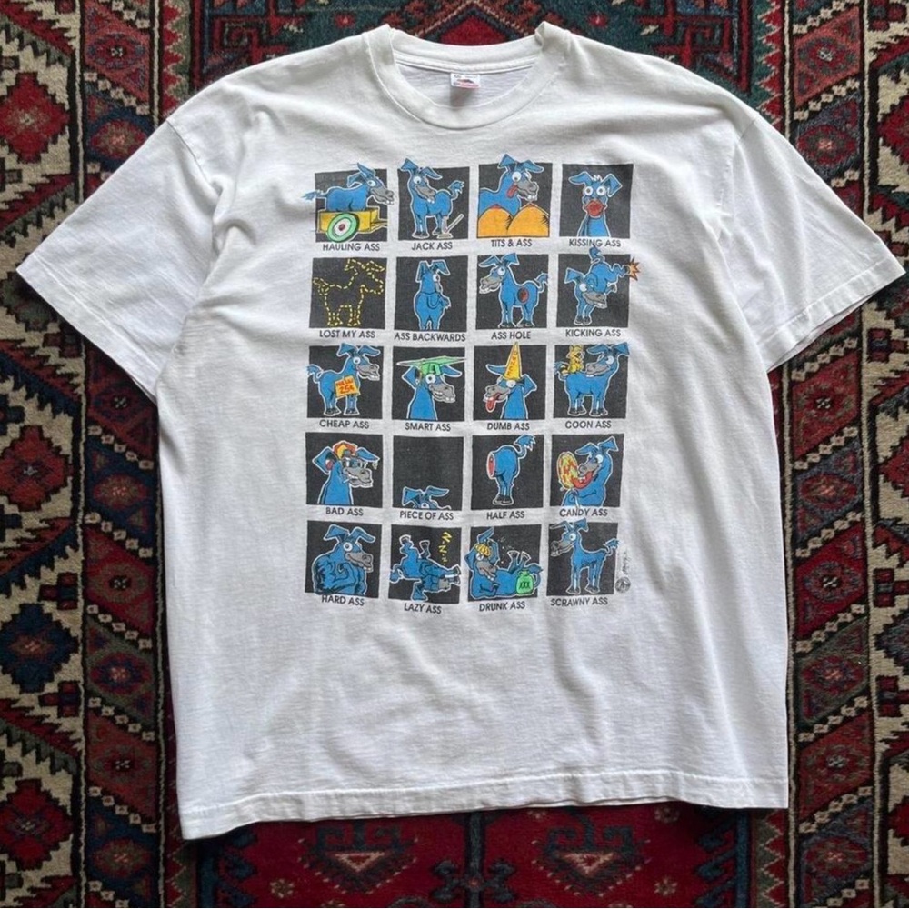 Fruit of the Loom White Tee with Blue Graphic